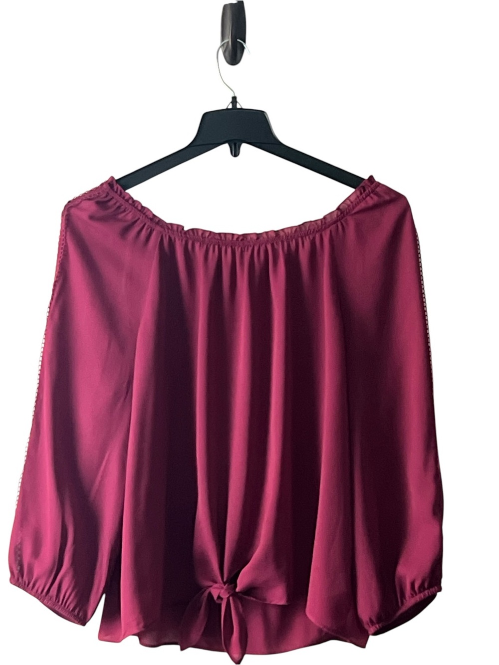 by & by Burgundy Off-Shoulder Tie-Hem Blouse
